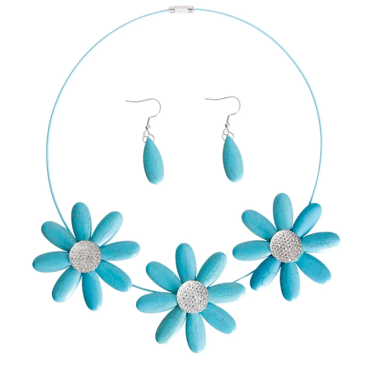 Turquoise Triple Flower Wire Collar