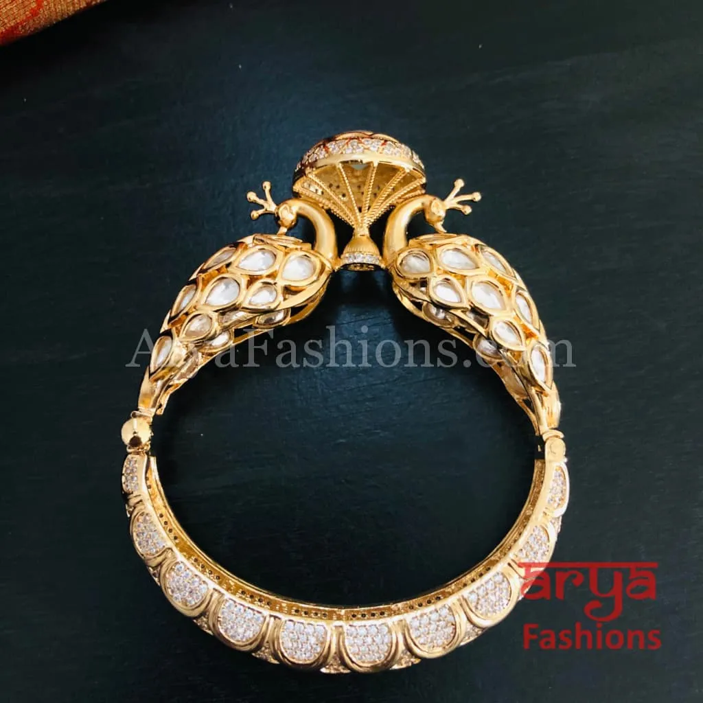 Veera Blue Peacock Jaipuri Jadau Kundan CZ Rajwadi Openable Designer Bracelet