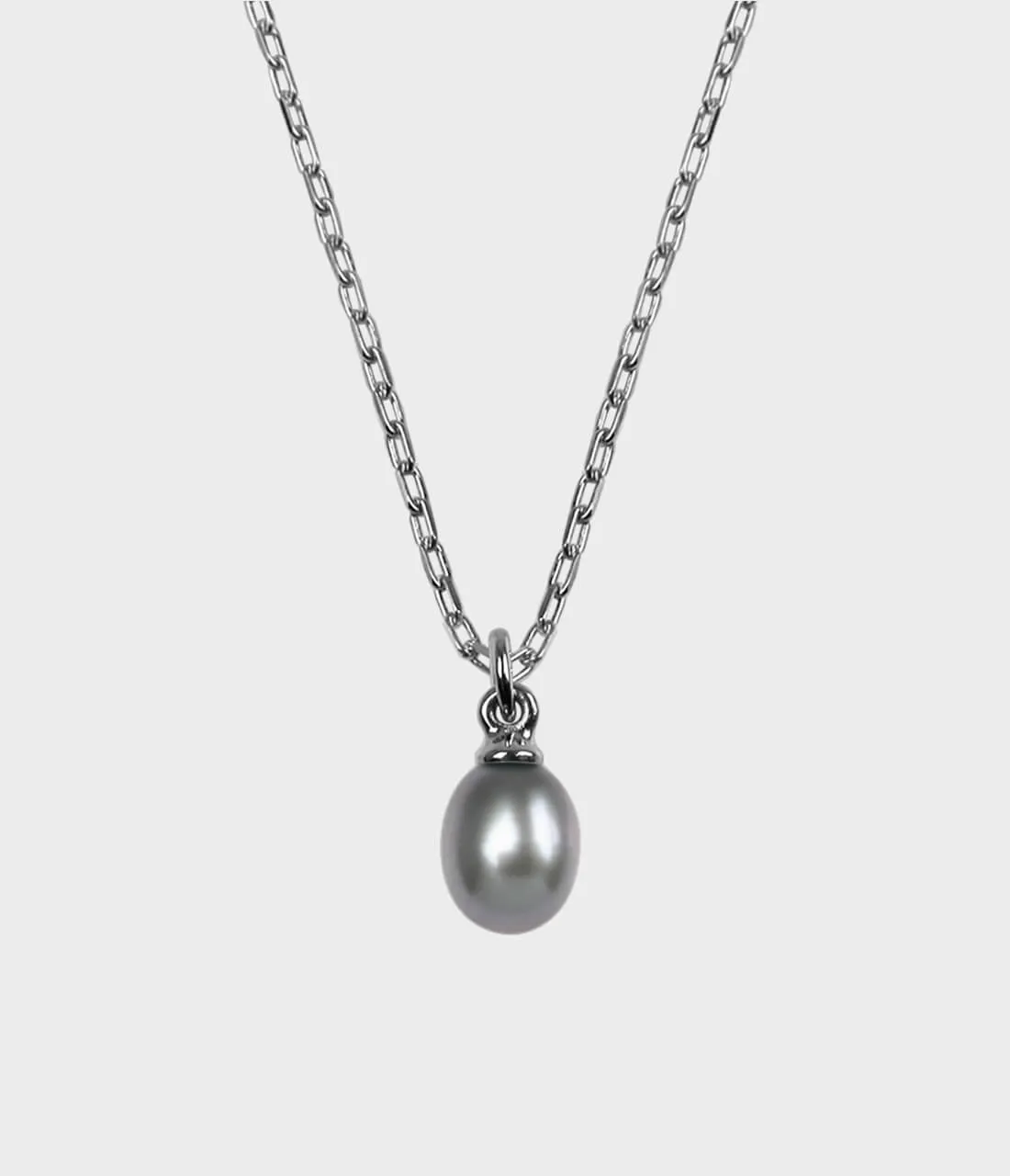 Vermeer Pearl Drop Necklace / Sterling Silver / Pear Shaped Grey Pearl