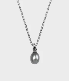 Vermeer Pearl Drop Necklace / Sterling Silver / Pear Shaped Grey Pearl