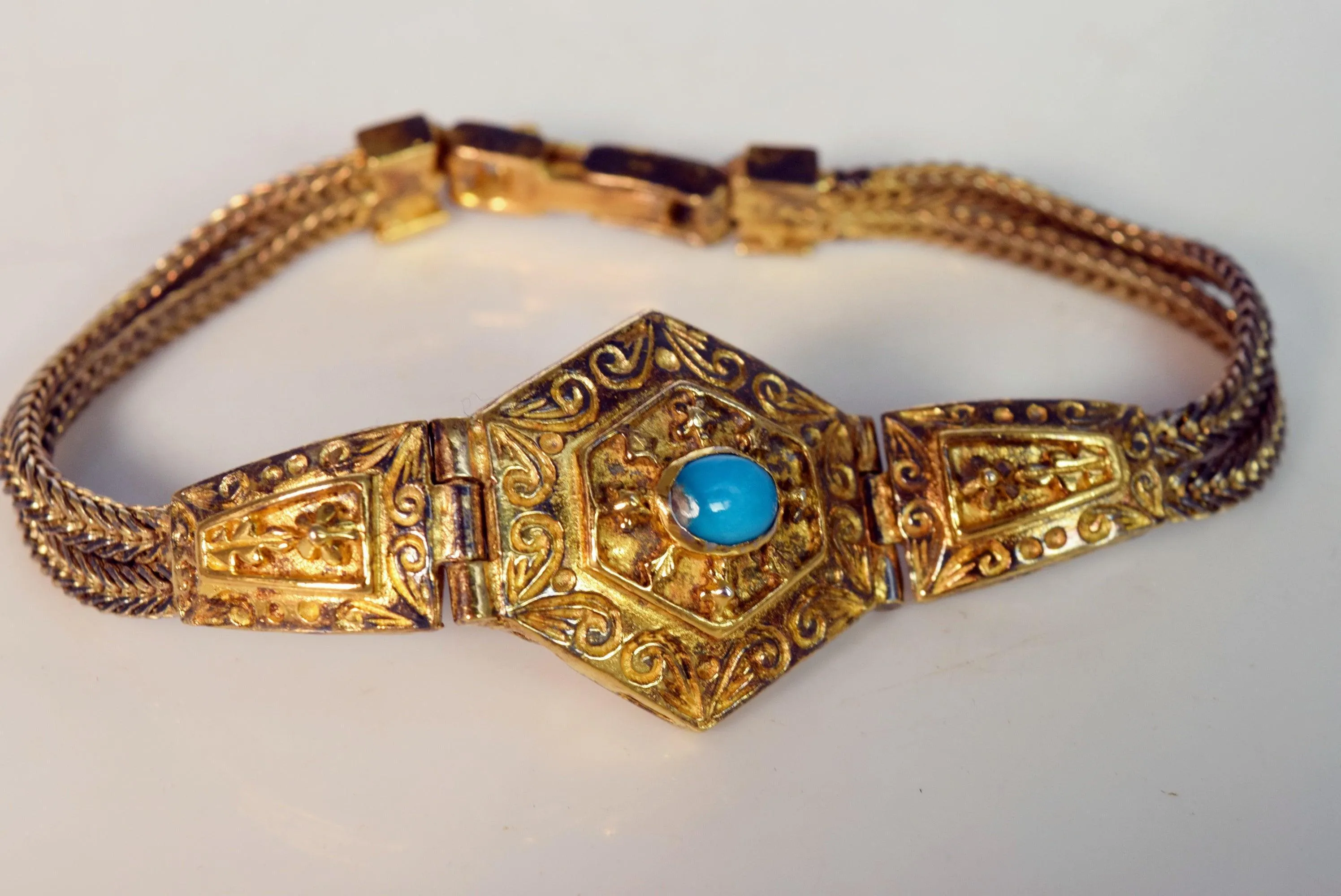 Vintage Greek or Turkish Gold Gilt Sterling Chain Bracelet