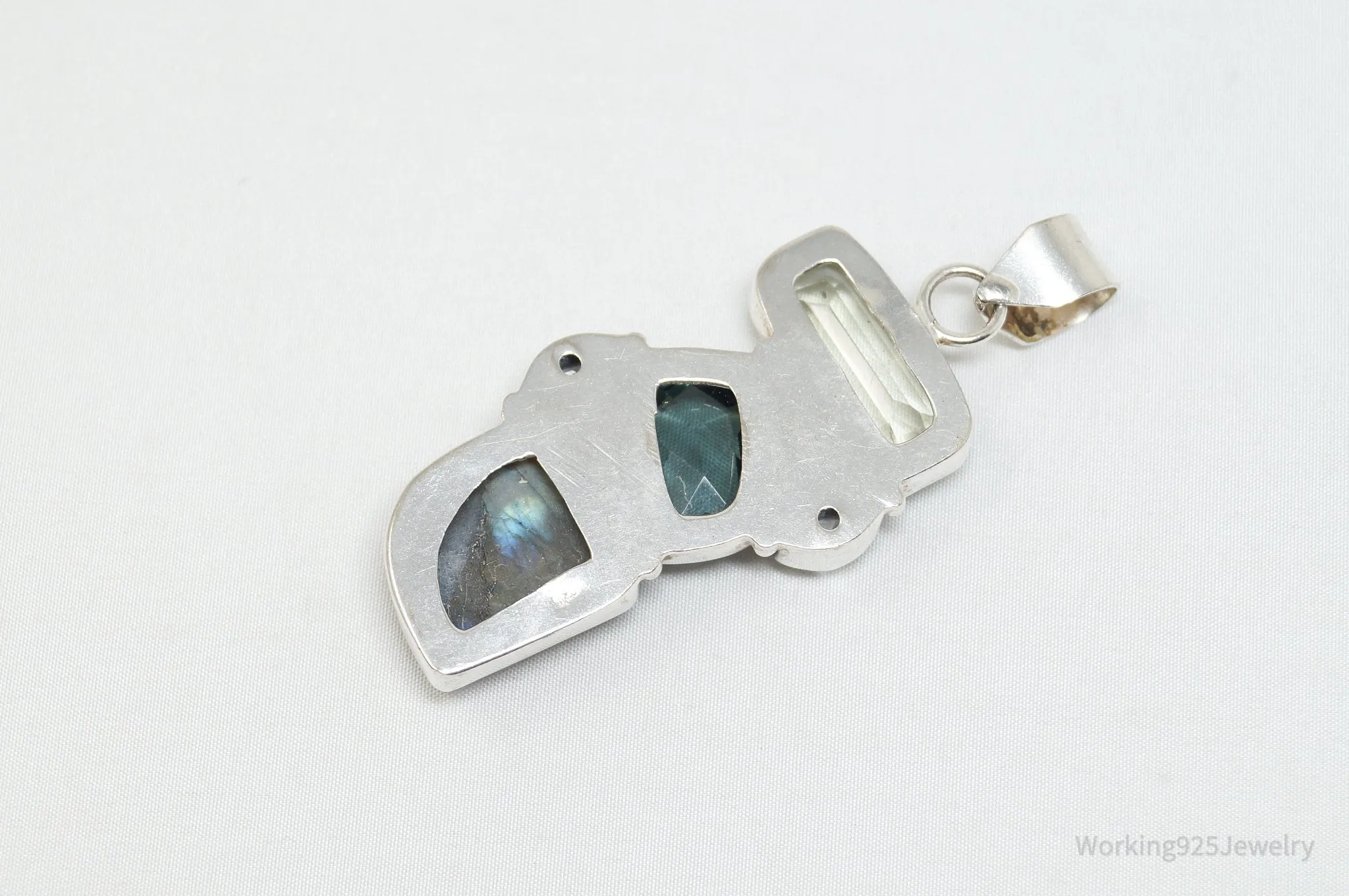 Vintage Large Labradorite Topaz Crystal Sterling Silver Necklace Pendant