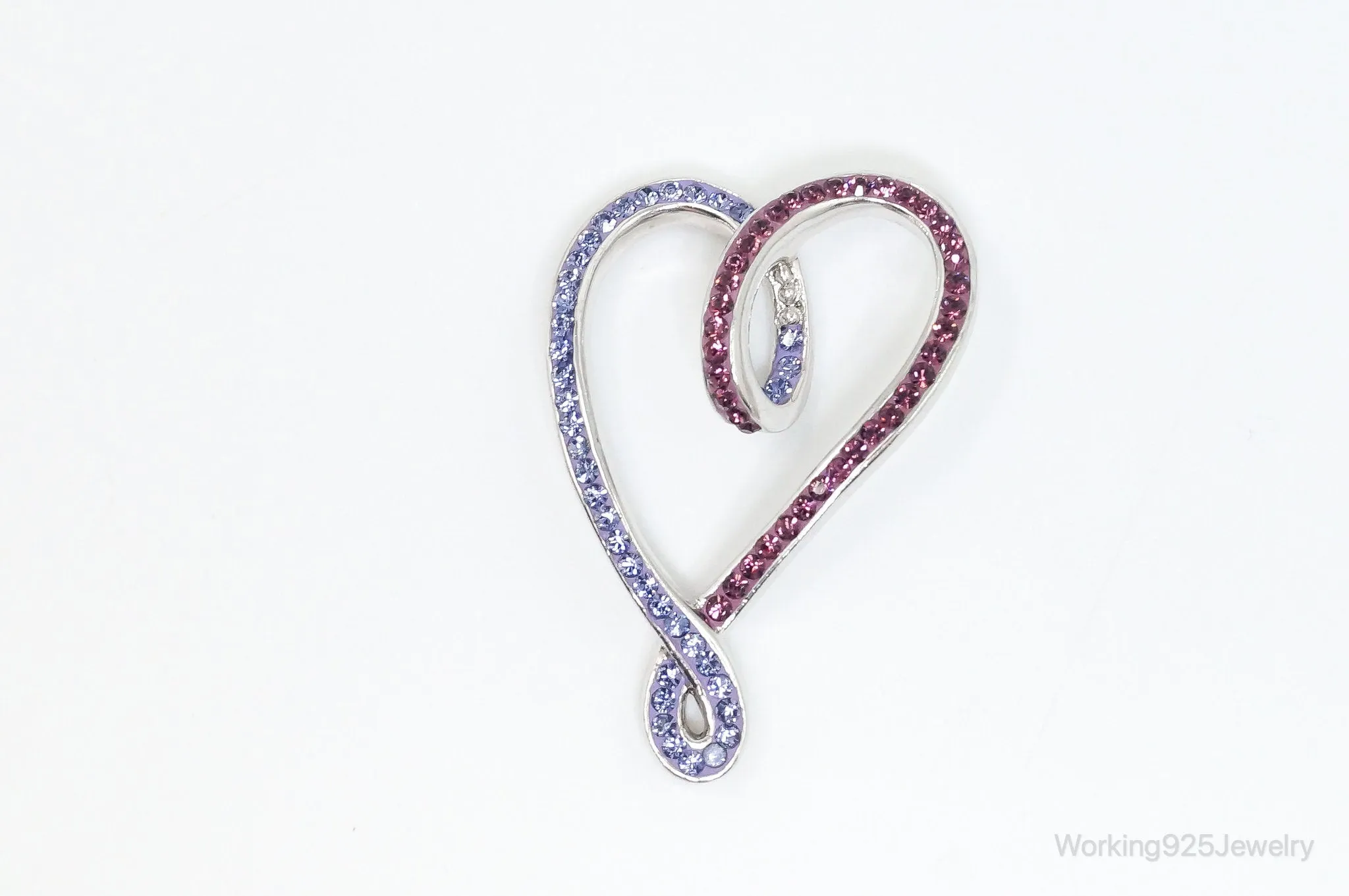 Vintage Large Pink & Purple Cubic Zirconia Sterling Silver Necklace Pendant