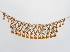 Vintage Middle East Sterling Silver, Gold Gilt and Turquoise Filigree Necklace