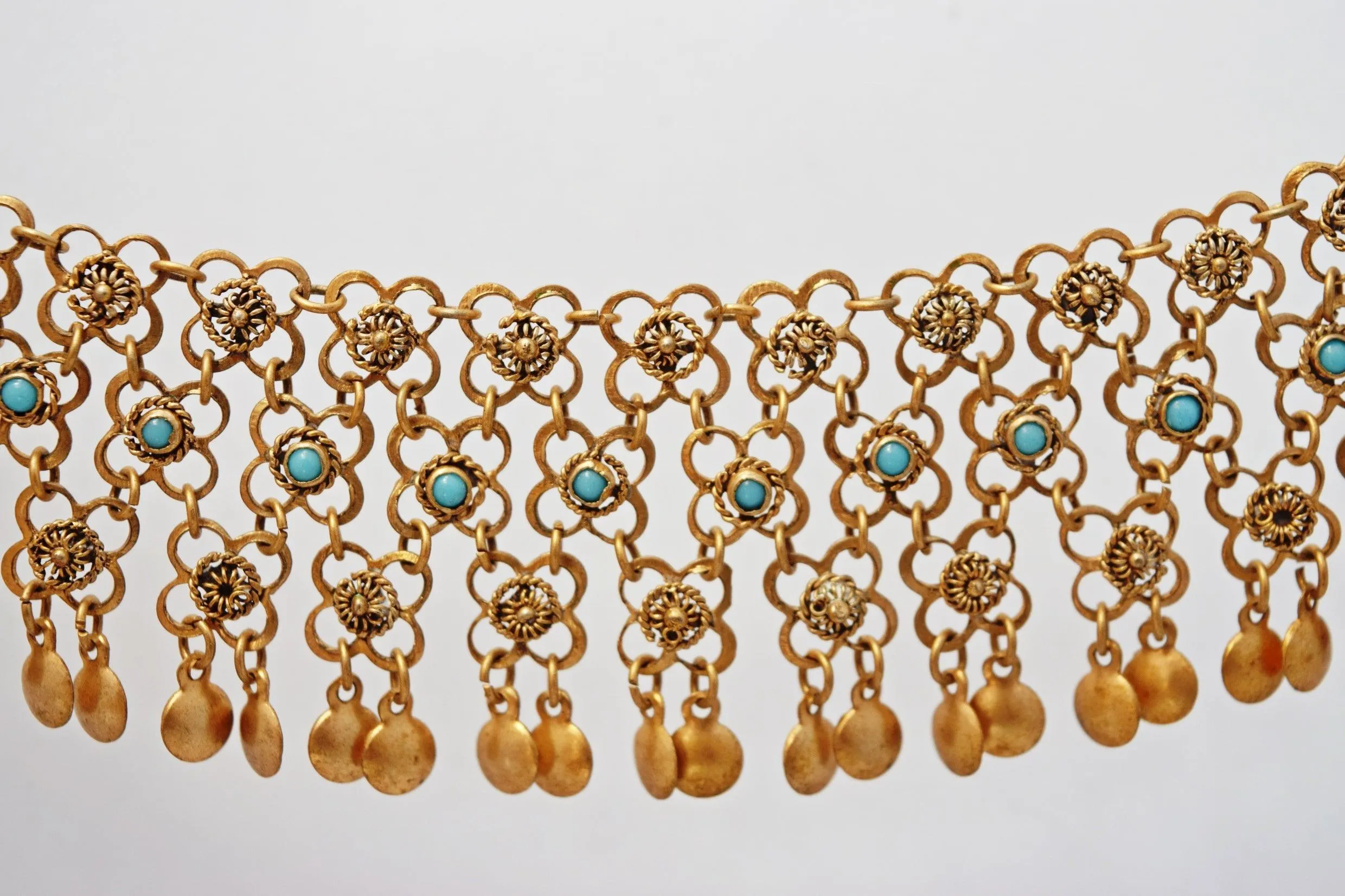 Vintage Middle East Sterling Silver, Gold Gilt and Turquoise Filigree Necklace