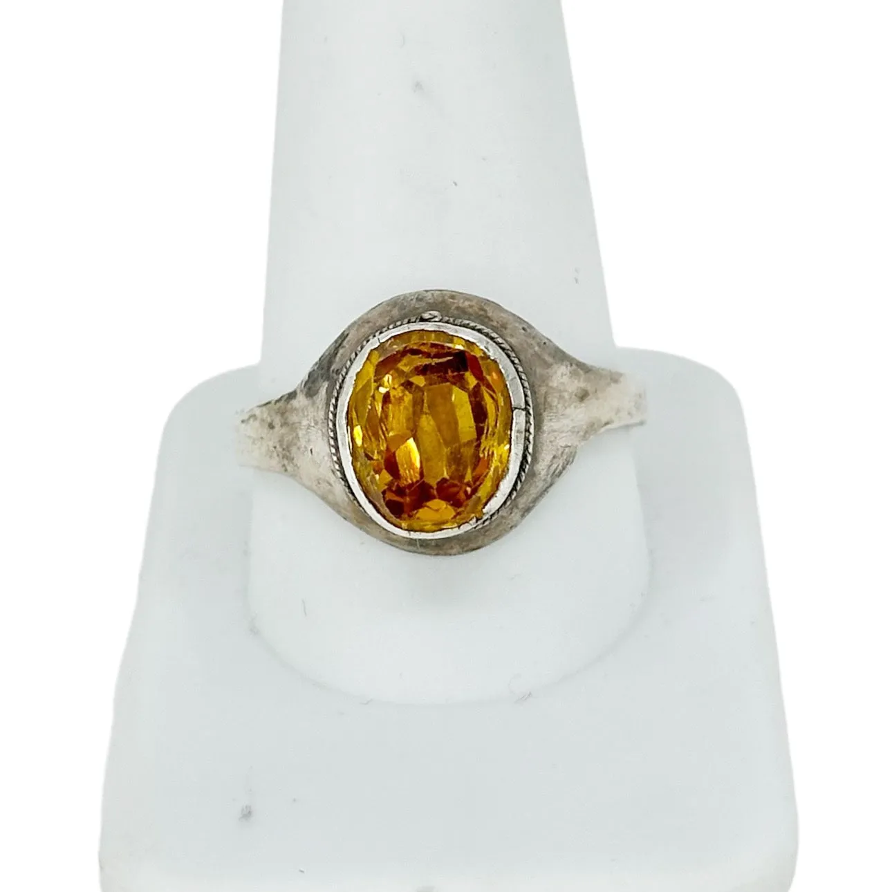 Vintage sterling silver citrine glass signet ring
