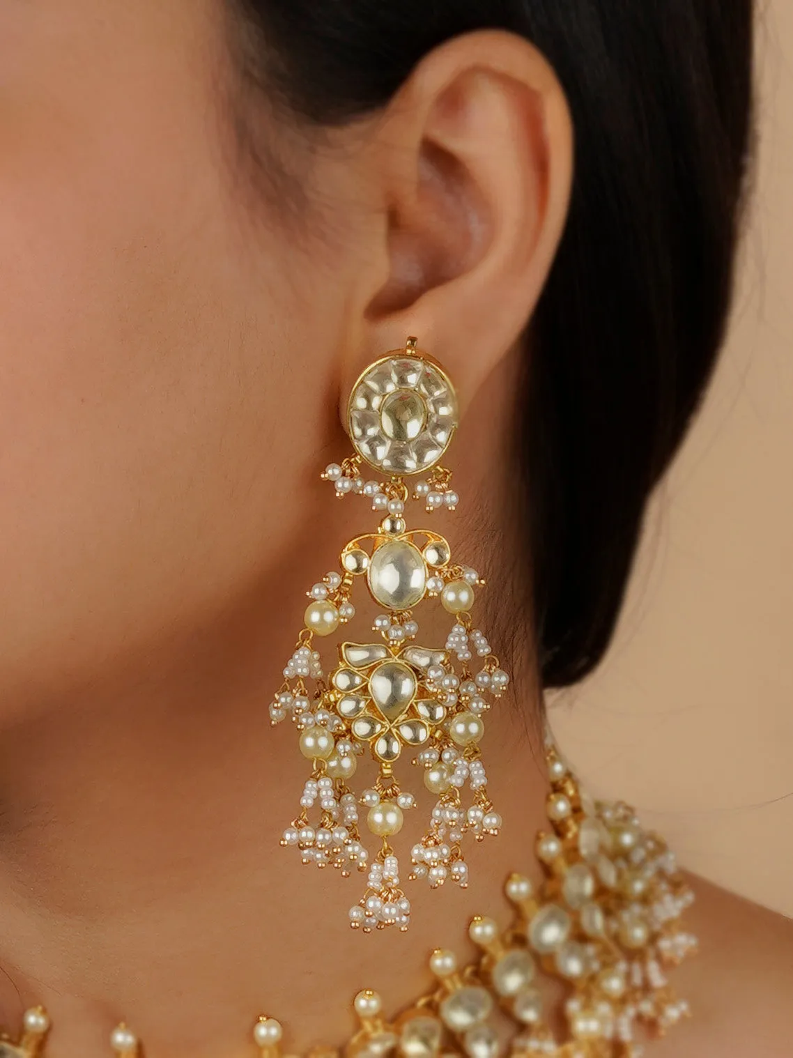 White Color Gold Plated Jadau Kundan Necklace Set - MS1304Y