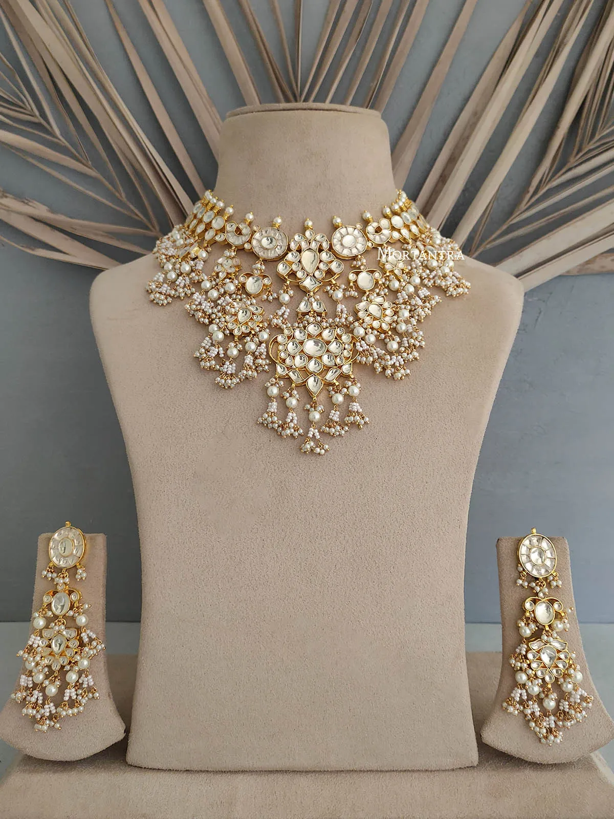 White Color Gold Plated Jadau Kundan Necklace Set - MS1304Y