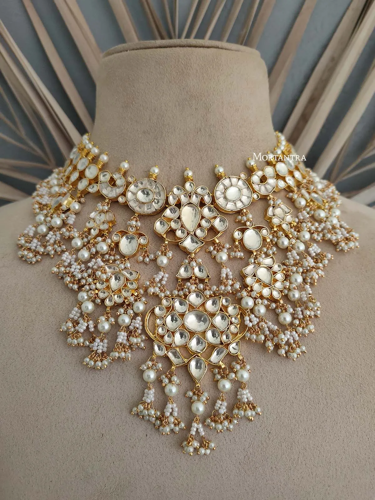 White Color Gold Plated Jadau Kundan Necklace Set - MS1304Y