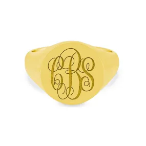 Women's Round Signet Ring - Extra Large - Laser Engraved Script Monogram