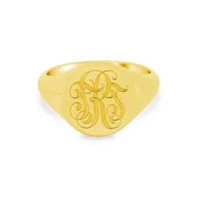 Women's Round Signet Ring - Large - Hand Engraved Script Monogram