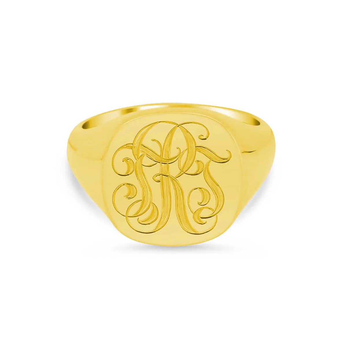 Women's Square Signet Ring - Extra Large - Hand Engraved Script Monogram