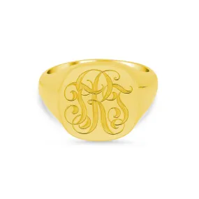 Women's Square Signet Ring - Extra Large - Hand Engraved Script Monogram