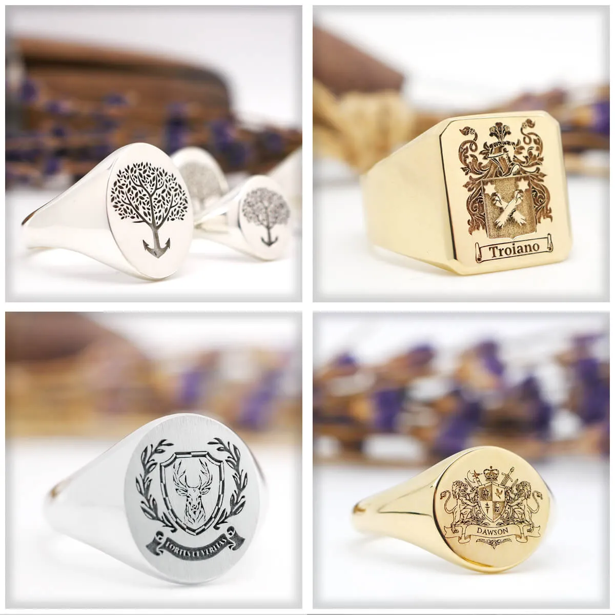 Women's Square Signet Ring - Extra Large - Laser Engraved Family Crest / Logo