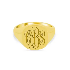 Women's Square Signet Ring - Large - Laser Engraved Script Monogram