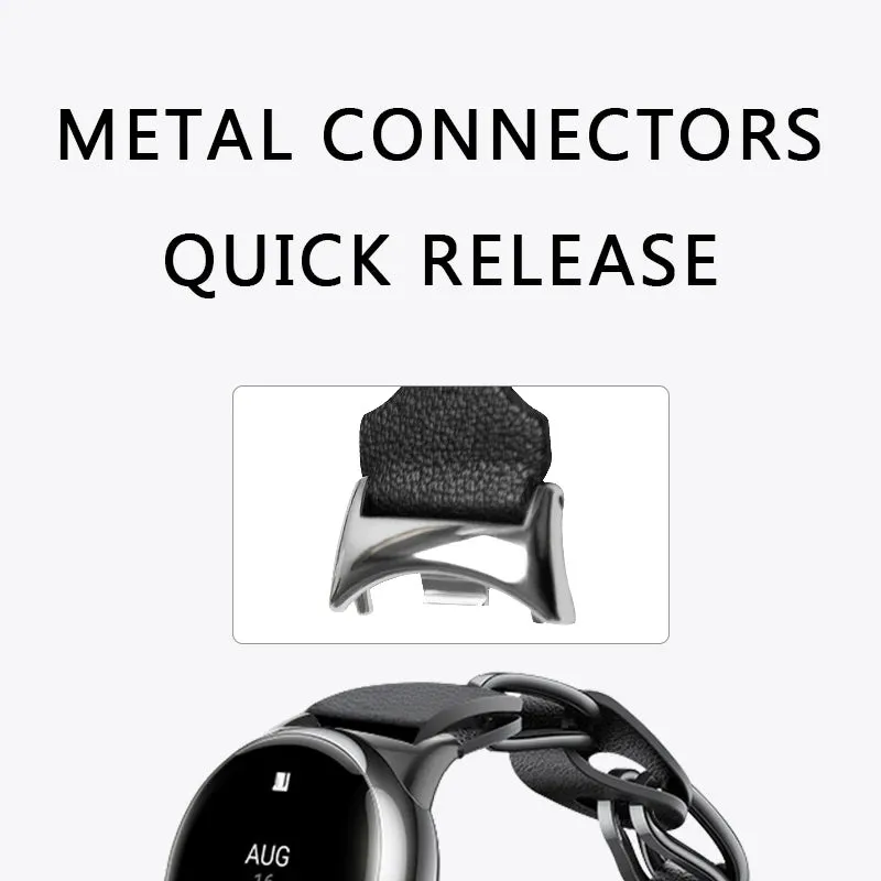 Xiaomi Mi Band 8 Stainless Steel Leather Ring Chain Belt | Black