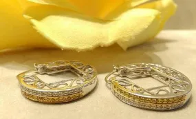 Yellow and white diamond hoop earrings