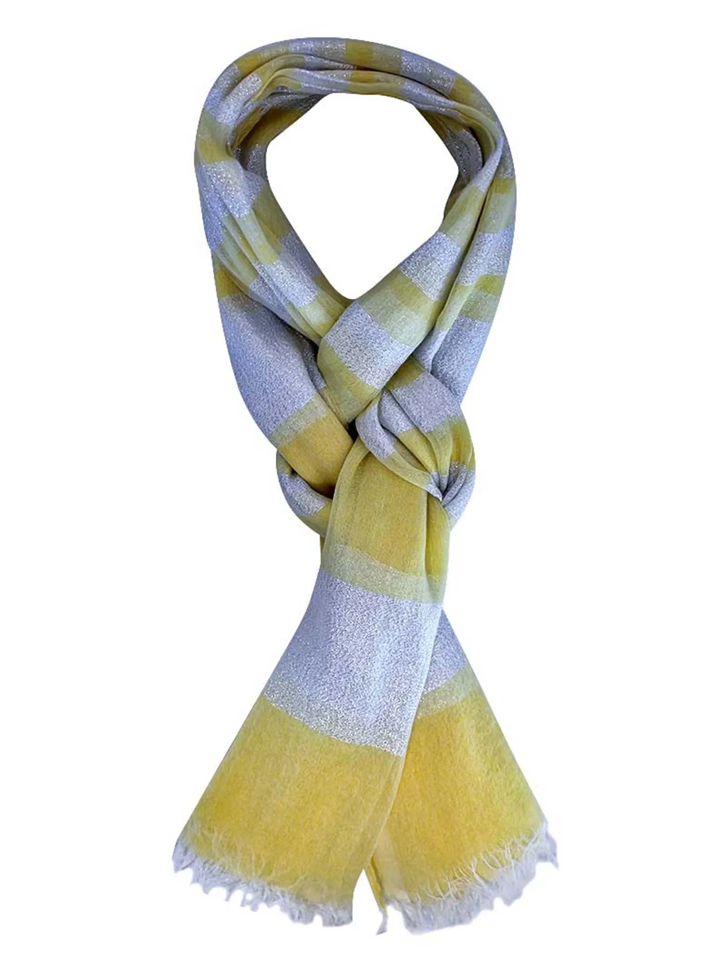 Yellow Silver Metallic Bold Stripe Scarf