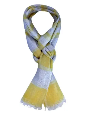 Yellow Silver Metallic Bold Stripe Scarf