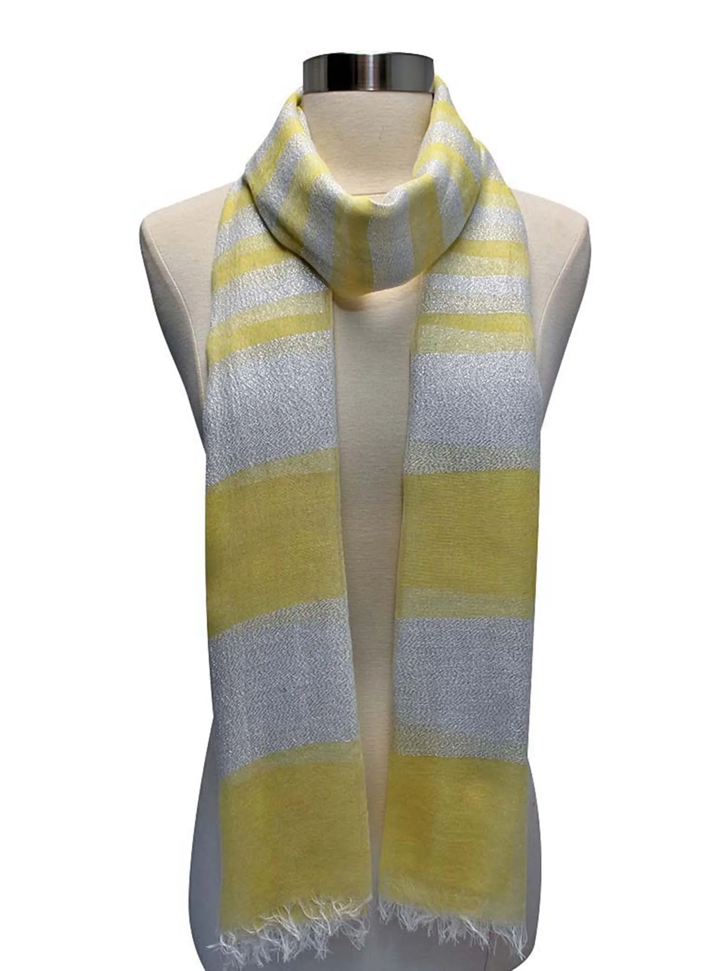 Yellow Silver Metallic Bold Stripe Scarf