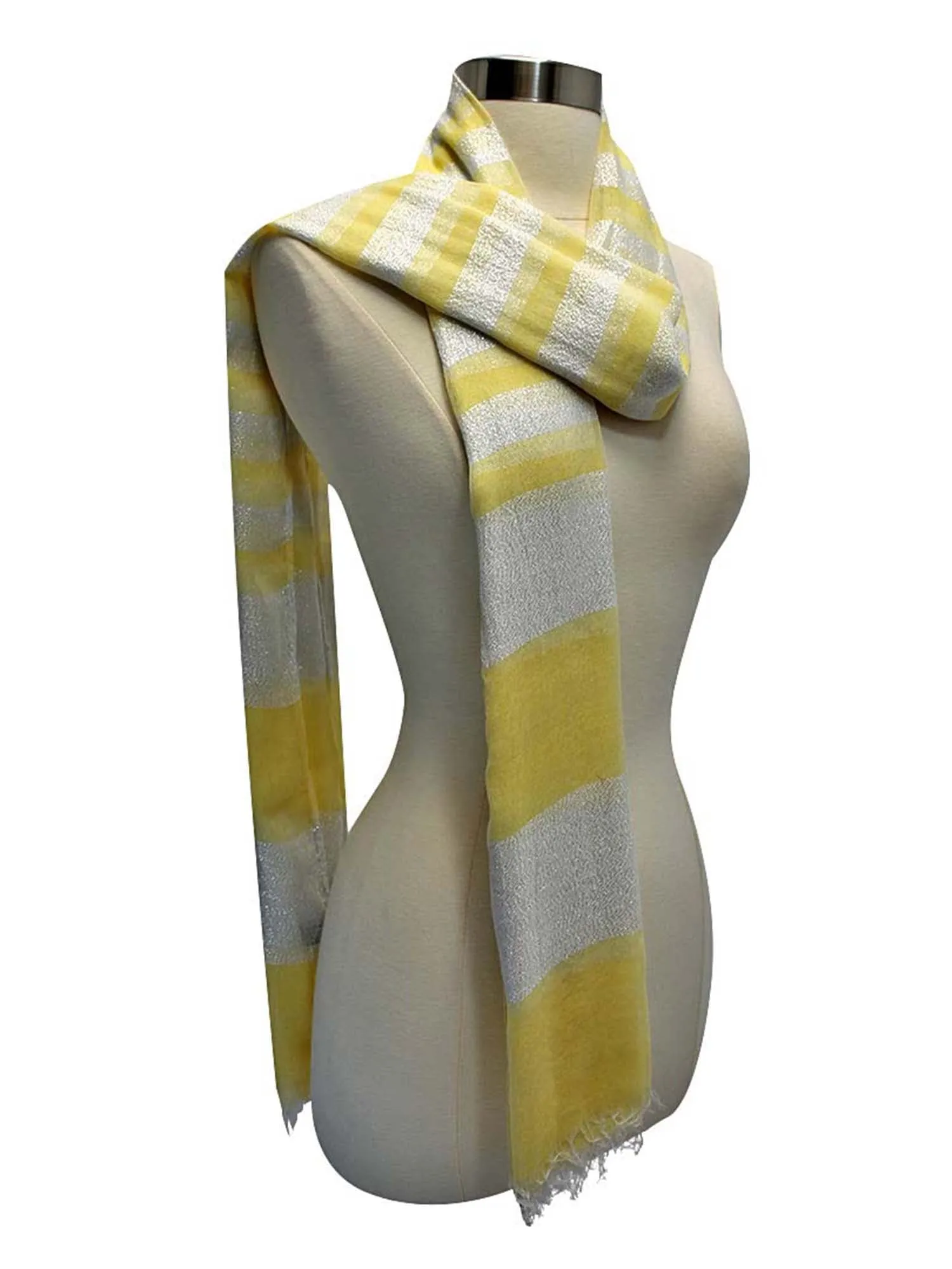 Yellow Silver Metallic Bold Stripe Scarf